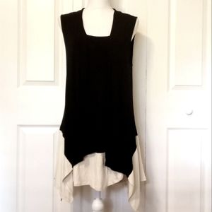 LOGO by Lori Goldstein Color-Block Vest & Tank Top Twin Set - Black/Coconut